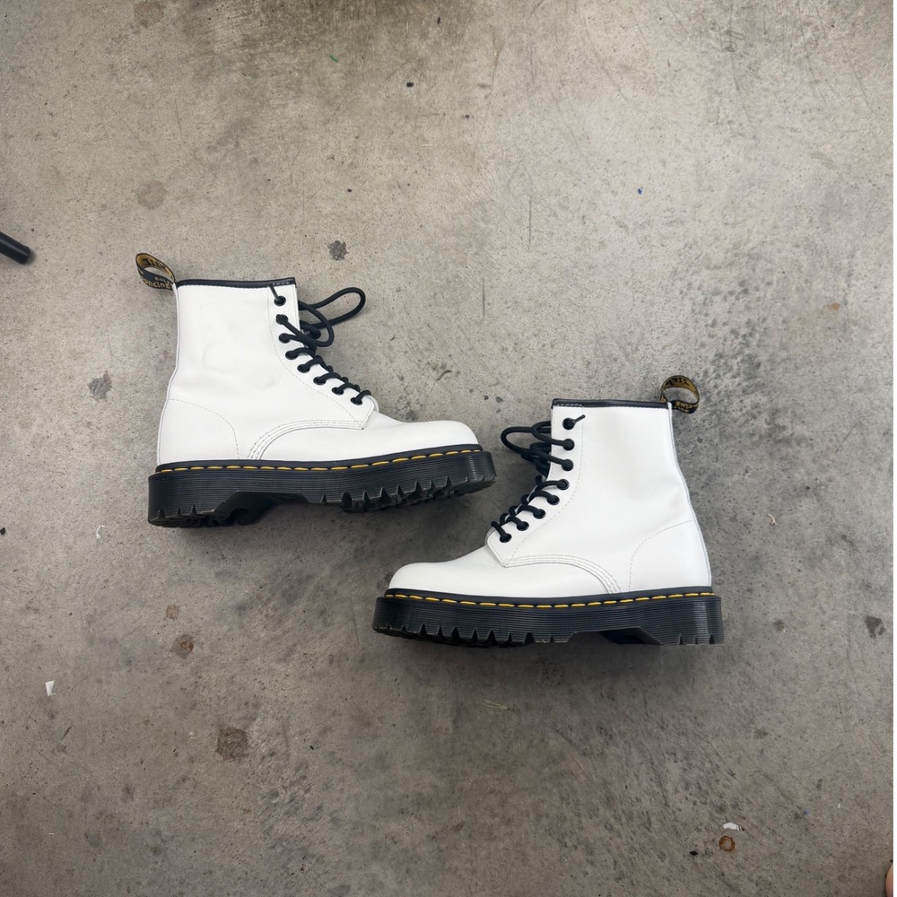 Dr. Martens Jadon White Leather Platform Boots 8-Eye Side Zip 26499 Women's 7